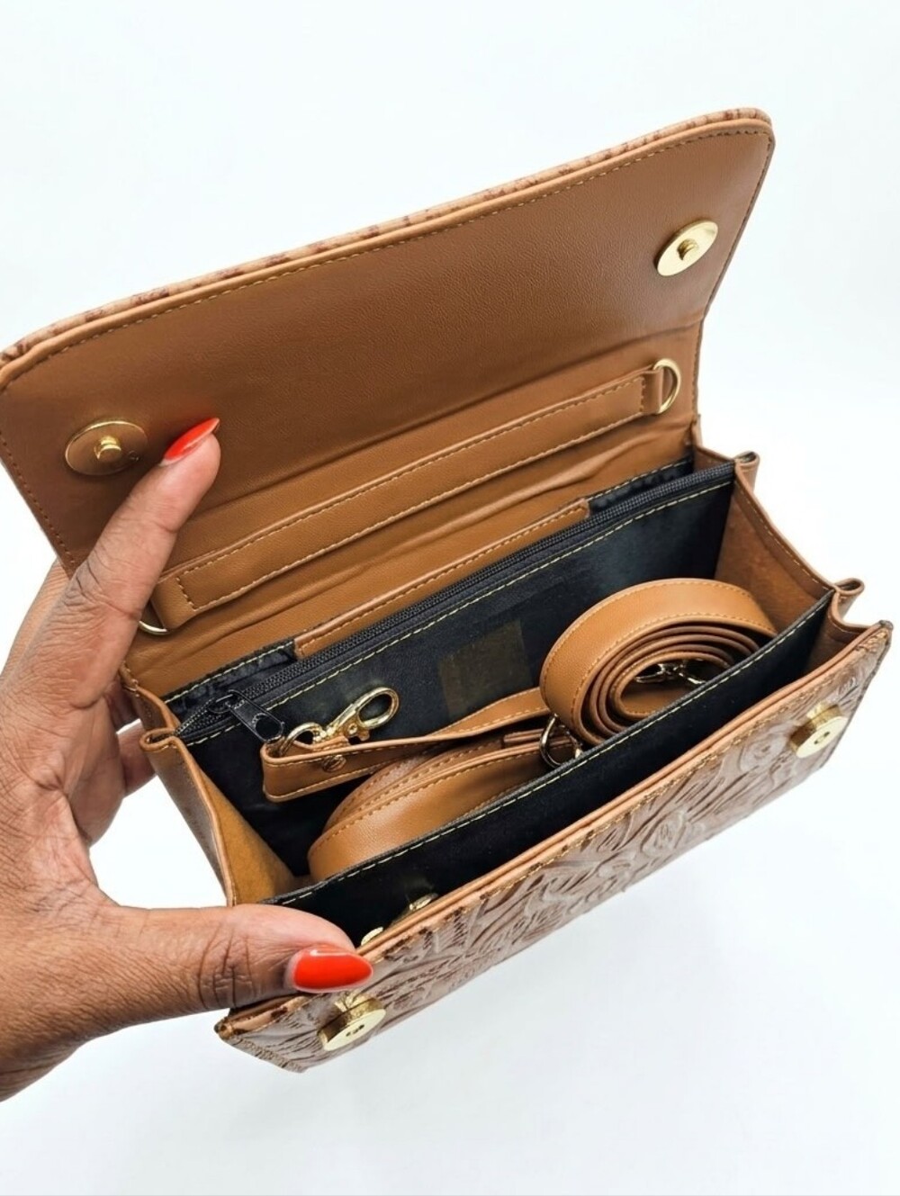 Savage West Genuine Leather Handtooled Floral Bronze Satchel Bag NWT - Picture 3 of 5